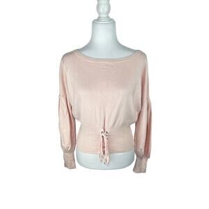 Express Lace-up Corset Puff Sleeve Pink Sweater